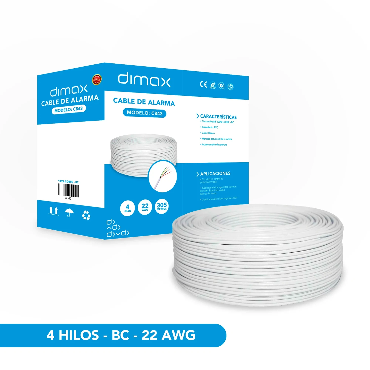 Cable Para Alarmas 4 Hilos 100% Cobre